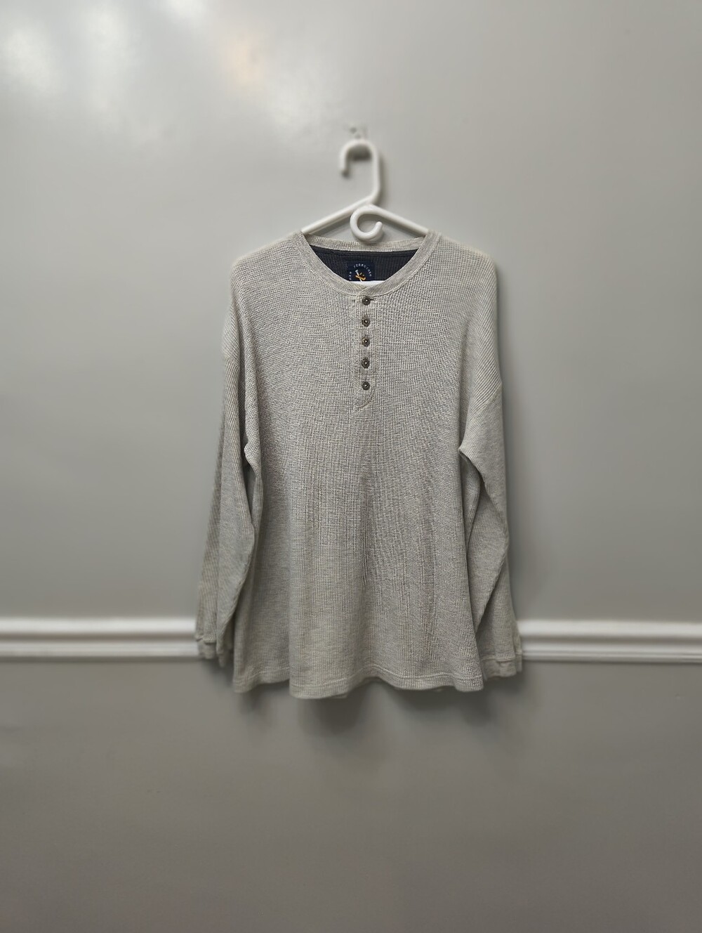 Ferruche Waffle Knit Henley Shirt Men's Gray Long-Sleeve M Layering Workwear